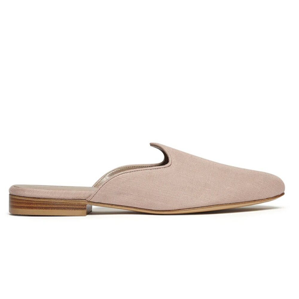 Le Monde Beryl Mules Slides Womens 37 7 Pale Pink Flats Linen Slip On Venetian